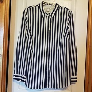 Blue and white striped blouse.
